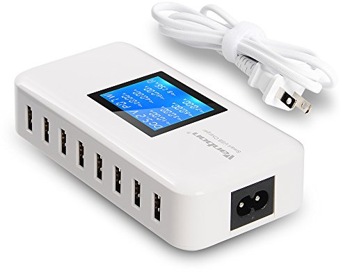60W/12A 8-Port Desktop Charging Station Multiple USB, Multi Port Travel Fast Wall Charger Hub with LCD for Smart Phones, Tablet and More (White)