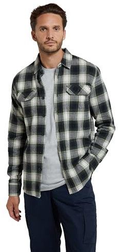 Mountain Warehouse Trace Mens Flannel Long Sleeve Shirt - Lightweight & Breathable Casual Checks Shirt in 100% Cotton with Buttoned Front Pockets - for Travel & Walking Dark Green XL