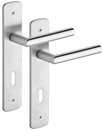 ROSTEX Edelstahl Renovierungsbeschlag REMONT mit Drücker VIGO/Türbeschlag Set für BB / 72 mm Abstand - geprüft nach EN1906 - Buntbart