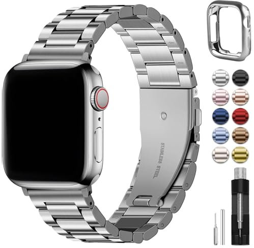 Fullmosa Metallarmband Kompatibel mit Apple Watch Armband 40mm 42mm(Series 11 10) 41mm 38mm Damen Herren, Edelstahl Bands für iwatch SE 3 2 1 Series 11 10 9 8 7 6 5 4, Silber