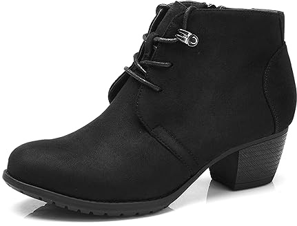 VJH confort Women's Ankle Boots,Lace-up Round Toe Comfortable Low Heel Dress Booties with Side Zipper (black,7.5)
