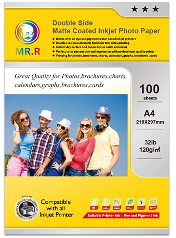 MR.R 120 g/m² A4X100 Double Matt imprimé des deux côtés Papier photo à séchage instantané Imperméable Blanc brillant Couleurs brillantes pour les imprimantes à jet d'encre
