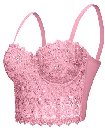 Woboren Dam korsett bustier bh underkläder linne topp axelbandstopp crop top corsage klubbwear skjorta undertröja topp, ROSA, L