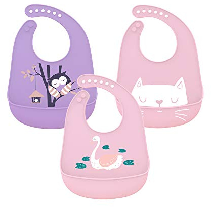 atopo 3 Pcs Bebé Baberos de Silicona Impermeable Baberos de Alimentación con Bolsillo Baberos Suave que se Limpia Fácilmente para Bebés o Niños Pequeños Comiendo