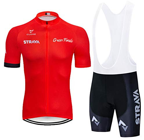 Herren Radtrikot Set Fahrrad Trikot Kurzarm - Sommer Jungen Trägerhose Anzüge Mountainbike Fahrradbekleidung Set Fahrrad Reittrikots Atmungsaktiv (Rot B,XS)