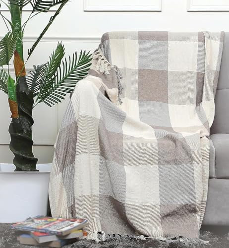 Check Throw Blanket - Hand Made - Cotton Blankets for Chair, Sofa, Bed, Accent Chair & Home Decorations - Warm Cover - Decorative Furnishings - 50’’ x 60’’ - Check