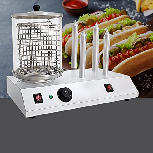 ALSUP 450 Appareil à Hot-Dog Professionnel, 450 Watt, 30-100 °C, Cylindre en Verre : Diamètre 20 cm, Divisible en Acier Inoxydable,4sticks