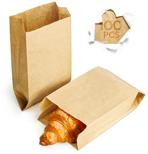 Majillux 100 Sacs en Papier Kraft 12 x 20 x 6 cm - Pochette Cadeau Marron, Sachet Kraft Alimentaire Recyclable, Petits Sacs Résistants pour Aliments, Entreprises, Artisanat et Événements