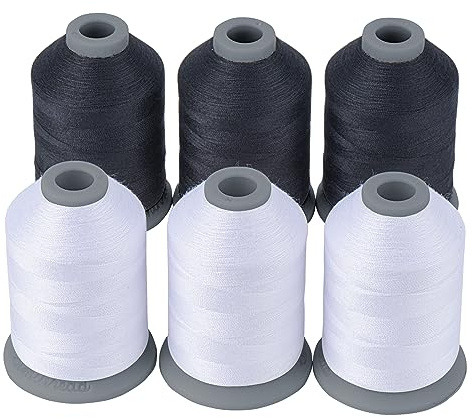 Simthread Fil à Coudre Tout Usage, 6 Bobines Blanc et Noir en Polyester 40D/2, 700 m par Bobine, pour Machine à Coudre, Couture Main, Quilting, Retouches et DIY