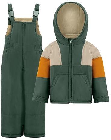 Carter's Boys 2 Piece Snow Pant & Jacket Snowsuit - Hooded Winter Jacket, Green and Snowbib, Green, Size 5/6