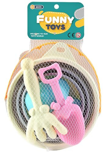 A-SZCXTOP 4 Pcs Foldable Beach Bucket Set for Kids,Collapsible Bucket & Spade & Sand Molds & Rake,Sandbox Toys Sand Tools Set for Boys Grils