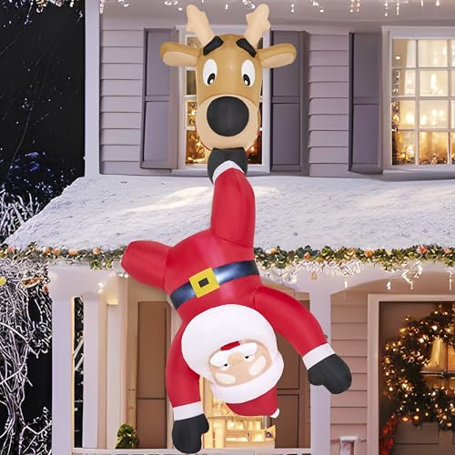 JOIEDOMI Inflatable Santa with Reindeer, 5.9ft Tall, Inflatable with Built-in LED for Window Decoration, Christmas Party, Outdoor, Courtyard, Garden, Decoration