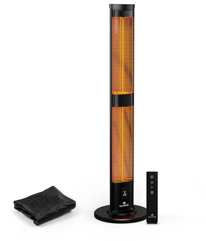 blumfeldt BlazeTower Riscaldamento a Infrarossi - 3000W, 3 Impostazioni di Calore, IP45, Protezione Antiribaltamento, Telecomando & Timer 24 Ore - Stufa da Esterno per Balcone & Giardino