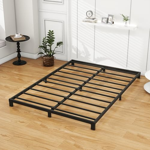 VERFARM Metal Platform Bed, 120 x 200 cm, Low Profile, Modern, Black
