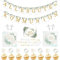 Kommunion Deko 105Stück für Mädchen Junge, Kommunion Servietten+Tortendeko+Girlande Alles Gute Zum Komminion+Einladungskarten+Fische+Kreuze, Erstkommunion Taufe Konfirmation Party Tischdeko Grün Gold