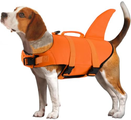 EMUST Dog Life Jacket, Ripstop Dog Lifesaver Vests with Rescue Handle for Small Medium and Large Dogs, Pet Safety Swimsuit Preserver for Swimming Pool Beach Boating (XS,SolidOrange)