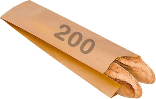 Bolsa pan para una barra y dos barras. 200 Bolsas papel kraft marron para panes panaderia baguette bolleria pasteleria. Largo 55cm (2 BARRAS 55x12 (200uds))