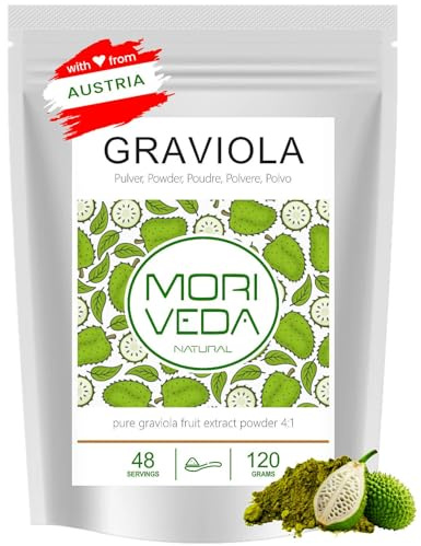 MoriVeda® Graviola estratto di polvere – 100% naturale I Graviola estratto di frutta, ricco di vitamine e antiossidanti, Graviola di prima qualità, vegano e senza glutine (1 x 120 g)