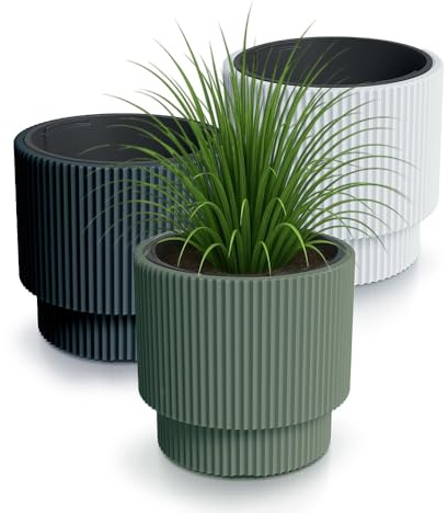 Blumentopf Outdoor Gerillt - Rippen-Design Blumentopf Gross Innen - Stilvolle Blumentöpfe Für Aussen, Rillen Design, Wetterfest und Robust, Ideal für Garten und Terrasse (Grün, 300)