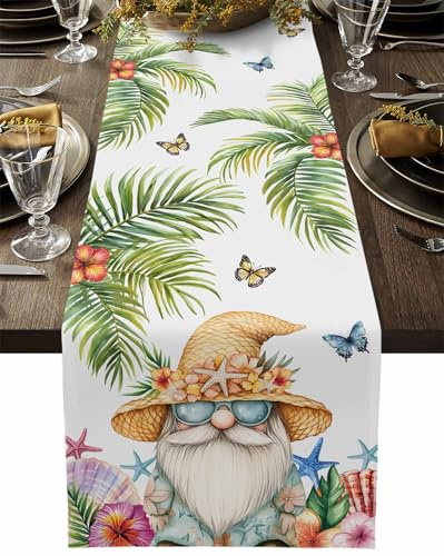 Dwarf Summer Beach Palm Table Runner 13x48in Inches Long Soft Table Runners Dresser Scarf, Nautical Shell Starfish Kitchen Dining Tablerunners for Home Party Decor