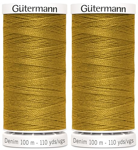 Gutermann - Filo da cucito in poliestere, resistente, per cuciture decorative e jeans, 2 pezzi, 100 m, colore: oro 1970 GetInStyle Shop