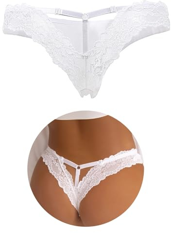 comeondear Perizoma Donna Pizzo Slip Brasiliana Vita Bassa Tanga Taglie Forti Perizomi String Regolabili Intimo Lingerie 1-Bianco,3XL