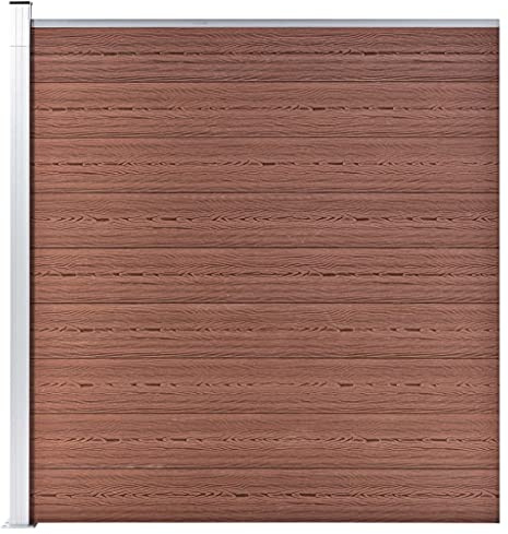 Mokuyary Clôture de jardin WPC - 175 x 186 cm - Marron - Avec élément de clôture biseauté - Protection contre le vent - Clôture à lamelles