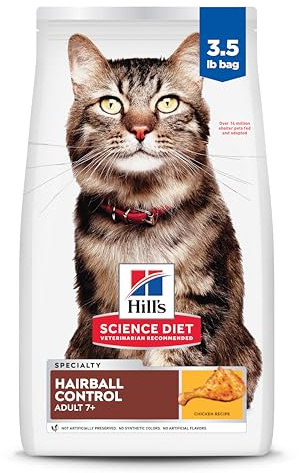 Hill's Science Diet Hairball Control, Senior Adult 7+, Hairball Control Support, Dry Cat Food, Chicken Recipe, 3.5 lb Bag