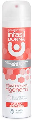 Infasil Donna Rigenera, Deodorante Donna Spray per Pelli Sensibili, Allevia Secchezza e Rossore, Formula Trasparente Anti Macchia, 150 ml.
