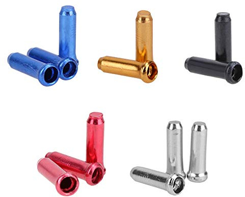 Saipor 180pcs Aluminum Alloy Bike Brake Cable Caps Shift Cable Gear Wire End Tips Crimps for Road Bike and Mountain Bicycle, 100pcs Silver+20 PCS for Each Color of Black Blue Golden Red