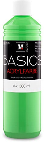 Malverk Basics® - je 500ml hochwertige Acrylfarbe | Malfarbe | Made in France | auch geeignet für Acryl Pouring | schnell trocknend | wasserfest und lichtecht | auf Wasserbasis | Neon Grün