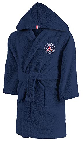 PSG Peignoir à Capuche Brodé Enfant Garçon 10 à 12 Ans | 100% Coton certifié Oeko-TEX | Bleu | Robe de Chambre Enfant