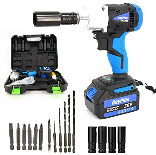 Schlagschrauber Bohrer 2 in 1 420 Nm Rotations-Schlagschrauber LED 1/2 Zoll, 4 Scokets, 6 Bohrer, 1/2 Zoll Antrieb Dual Speed Akku-Elektrowerkzeug mit LED-Arbeitslicht