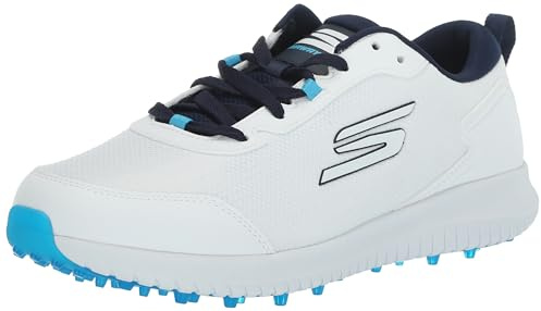 Skechers Men's Max Fairway 4 Lightweight Spikeless Golf Shoe, White/Navy, 10