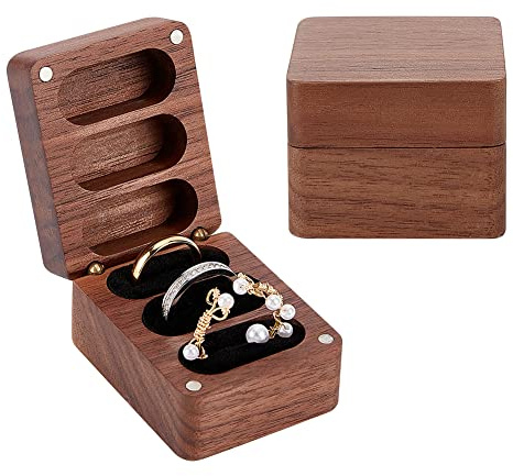 PH PandaHall Solid Wood Ring Box, 3 Slot Ring Box with Clasps and Black Velvet Inside Solid Ring Holder Rectangle Wooden Ring Case Box for Wedding Ceremony Engagement Birthday