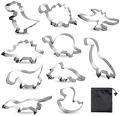 AWAVM Cookie Cutter Set 10 Pieces Trex,Dino Ausstecher, Ausstechformen Kinder,Plätzchenausstecher,Ausstecher Brot und Gemüse Kinder, Dinosaur Cookie Cutter for Kids Dino Party