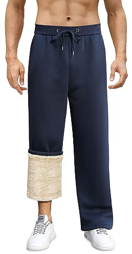 PASUDA Pantalon Chandal Hombre Invierno Forro Polar Pantalón Casuales de Holgado Rectos Pantalones Cálidos Deportivos Jogger Pants Cintura Elástica con Bolsillos y Cordón Ajustable