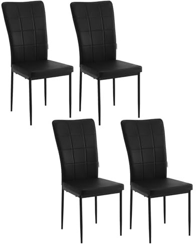 WOLTU Esszimmerstühle 4er Set, Küchenstuhl Polsterstuhl Wohnzimmerstuhl, Stuhl Esszimmer Modern, gepolsterter Stuhl mit hoher Rückenlehne, aus Kunstleder, Metallbeine, Schwarz, EZS23sz-4