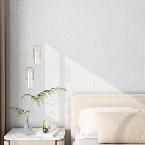 FunStick 40CM×12M Carta da Parati Armadio Bianca Pellicola Adesiva per Mobili Cucina a Righe Bianco e Grigio Rivestimento Parete Camera da Letto Bagno Carta Adesiva Bianca Rotolo Carta Adesiva Cucina