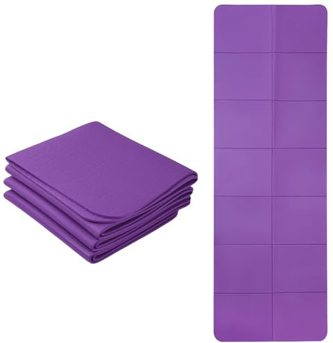 Yogamatte Faltbar TPE, Tragbare Fitnessmatte, Gymnastikmatte mit Tasche, Reise Sportmatte Pilates, Leicht Rutschfeste Übungsmatte für Home Gym Training Boden-Workouts, 183 x 61 x 0.6 cm (Lila)