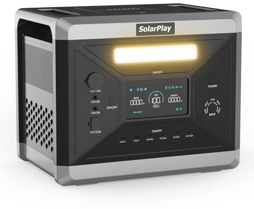 SolarPlay Tragbare Powerstation 2400w, 2160Wh Solargenerator mit LiFePO4 Akku, Blitzschnellladung in 1,5 Stunden,14 Anschlüsse, UPS, Power Station für Outdoor, Camping, Wohnmobil (Q2501)