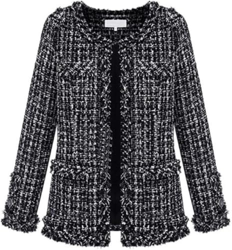 Veste en Tweed à Carreaux à col Rond pour Femme Veste de Bureau d'affaires décontractée élégante Veste Tendance Ample Tendance pour Femme