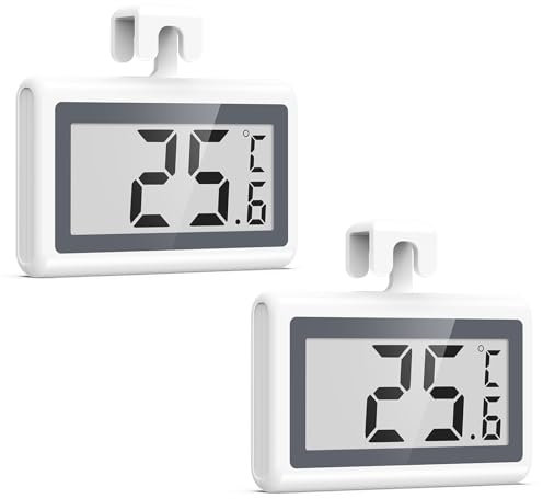 Brifit Thermomètre Frigo, 2 Mini Thermomètre pour Réfrigérateur, Thermomètre Numérique avec Alarme de Gel, ℃/℉, Affichage LCD, Crochet, Thermomètre Alarme Congélateur pour Cuisine, Maison, Bars