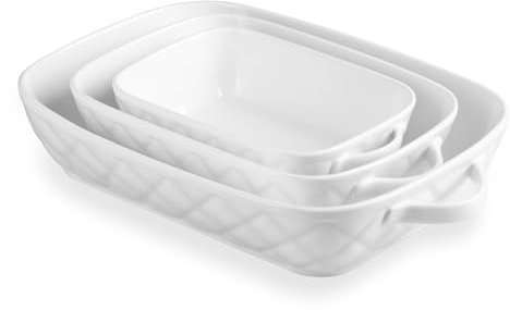 Sweejar Casserole Dishes for Oven, Baking Dish Set of 3,Ceramic Bakeware Set, Rectangular Baking Pan for Cooking,Kitchen,Banquet,12.2x9.2x2.5 Inches (White)
