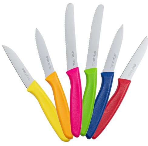 OPOLIA Paring Knife, Stainless Steel Fruit Knife with Serrated Edges, 6-Piece Set, Ultra Sharp Blades, Kitchen Knife, Ergonomic Handle, Suitable for Cutting Fruits and Vegetables, Colorful