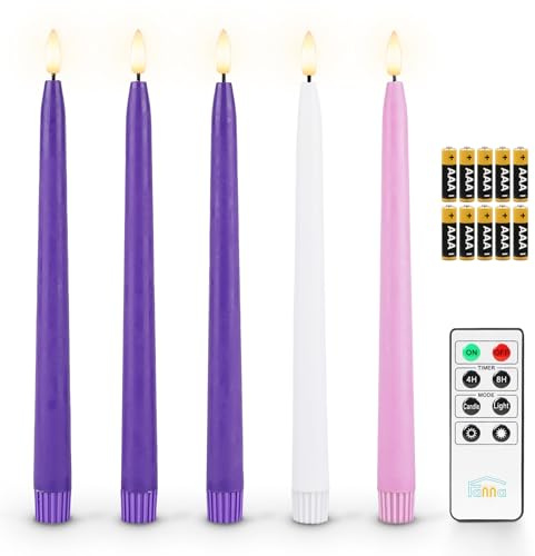 Fanna 5 Bougies LED de l'Avent avec Minuterie pour Couronne, Fausses Bougies Chandelle de Noël avec Finition en Cire, Télécommande et Piles incluses, Usage Intérieur - H 28 cm