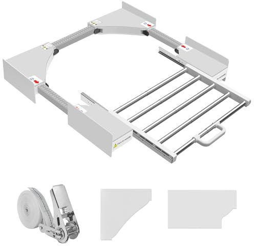 NIUXX Zwischenbaurahmen mit Wäscheleine, verbindung waschmaschine trockner, Verbindungsrahmen Zwischenbausatz mit ausziehbarer Handtuchhalter, Einstellbare Größe（53-68cm）weiß