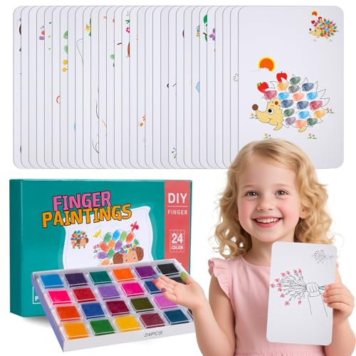 ZLLkeji Livres de Coloriages Enfants Peinture Au Doigt Non Toxique Jouets de Dessin de Doigt Avec Des Dessins Individuels et Amusants Activité de Peinture pour Enfants 3 4 5 6 7 8 Ans 24 couleurs
