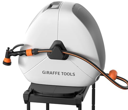 Giraffe Tools Enrouleur de tuyau d'arrosage rétractable de 40 m, très résistant, avec buse de pulvérisation 7 fonctions et base pivotante flexible