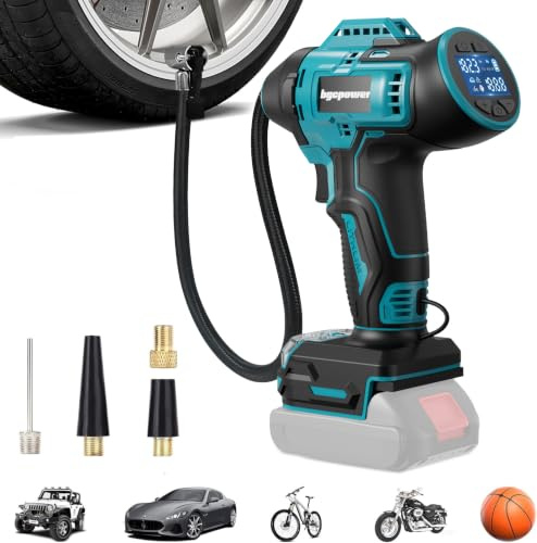 Akku Kompressor für Makita 18V Akku, 11bar Autoreifen Luftpumpe,160 PSI Tragbare mit Abschalautomatik und Manometer Luftkompressor mit 12V Autostromkabel für Auto, Motorrad, Fahrrad